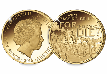 This coin has been issued to commemorate 100 years since the Somme. Struck to a proof like quality and plated in 24 carat gold it features a depiction of tommies going 'over the top' during the Battle