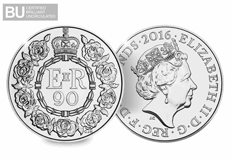 To celebrate Queen Elizabeth II's 90th birthday, the Royal Mint has issued a brilliant uncirculated £5 coin.
