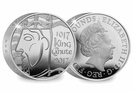 This .925 Silver Piedfort £5 has been issued by the Royal Mint and finished to a proof standard. The obverse is Jody Clark's portrait of QEII, the reverse is King Canute.
