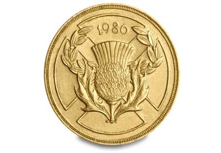 Issued to celebrate the 1986 Commonwealth Games in Edinburgh. Reverse design features a thistle over the cross of St Andrew. This is an older nickel-brass £2 which is no longer in circulation.