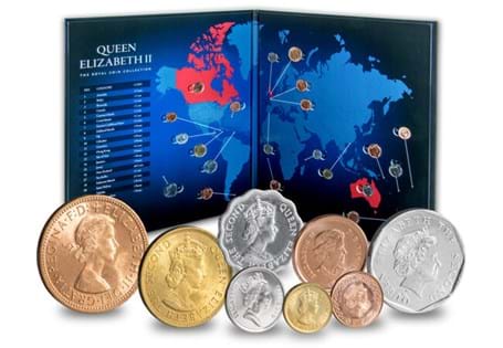 This Royal coin collection includes 21 coins from 21 countries, overseas territories and crown dependencies. Each coin features an effigy of Queen Elizabeth II, and have been presented in a folder.