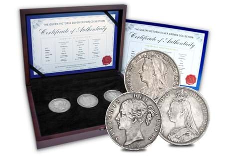This Queen Victoria Silver Crown Collection combines the Old Head, Young Head and Jubilee Silver Crowns in one complete collection.