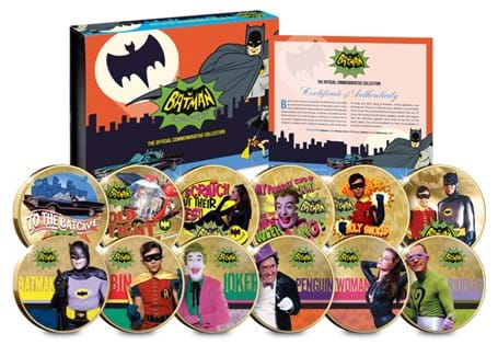 This complete set includes twelve official Batman 1966 Commemoratives, featuring the official DC logo and vivid colour using artwork straight from the original 1966 TV series.