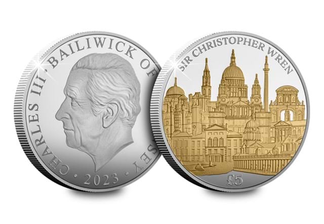 Sir Christopher Wren Silver Proof £5 Obv Rev