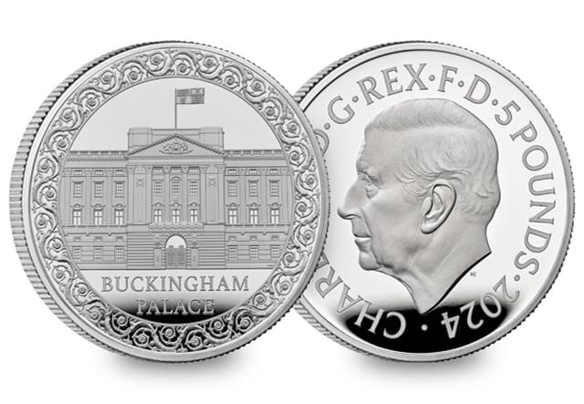 KGK6 UK 2024 Buckingham Palace Silver £5 Coin Obverse And Reverse