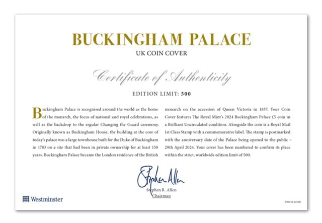276M Buckingham Palace Cover Cert