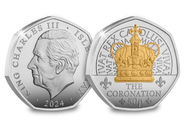 KCIII Inaugural Year Silver (With Gold Plate) 50Ps The Coronation Obv Rev