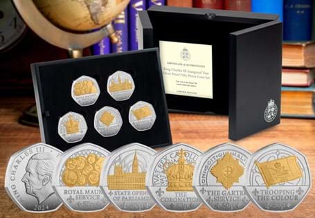 The 2024 King's Inaugural Year silver 50p coins have been issued by Isle of Man to commemorate King Charles III's first year as king. Each coin is struck from Sterling Silver to a Proof finish. 