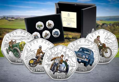 To commemorate the 120th anniversary since the first motor race on the Isle of Man. A new set has been released. Your coins have been struck from Sterling Silver and polished to a Proof finish.