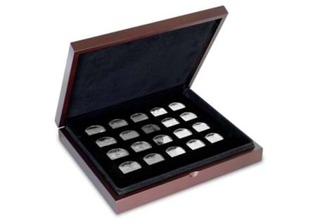 Wooden Coin Collection Case. Dimensions: 226 x 226 x 48mm. Comes 
with 2 x 12 hole black trays and a 20 hole black tray. Holds up to 44 coins.
