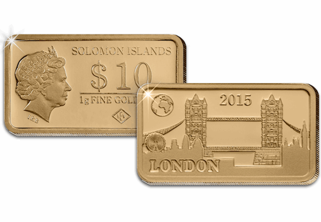 London Tower Bridge Gold Coin Bar Obverse Reverse