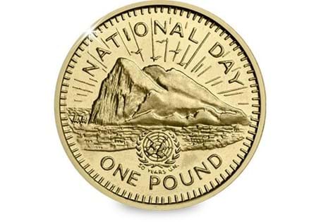 1995 Rock of Gibraltar £1 coin. Features the design of the Rock of Gibraltar with birds and sun rays above, issued for National Day. Features the Raphael David Maklouf engraving of Queen Elizabeth II.
