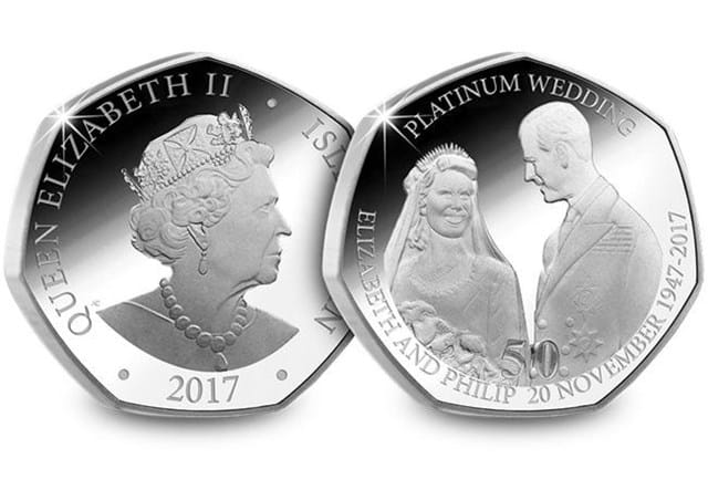 Platinum Wedding Anniversary Silver Fifty Pence Coin Obverse Reverse