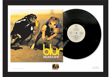 Limited Edition A2 Presentation Frame comprising a pristine, unplayed Parklife vinyl album and Royal Mail's Parklife stamp. Each presentation will come professionally framed and ready to hang. EL:250