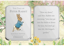Beatrix Potter's The Tale of Peter Rabbit, has been made beautifully engraved on a pure silver-plated ingot. The design features the front and back covers of the original book. EL: 19,500