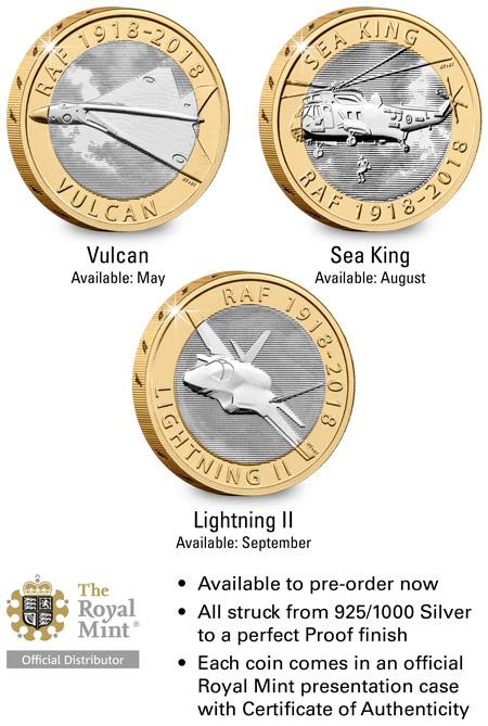 UK 2018 RAF 100Th Aircraft Silver Proof Two Pound Coins Landing Page Image Desktop