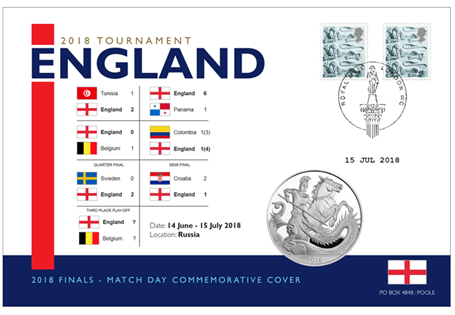 Issued to celebrate England's superb performance in the 2018
World Cup! It comprises 2 x Royal Mail Three Lions 2nd Class Defintive
Stamps and the UK 2018 Prince George £5 coin.