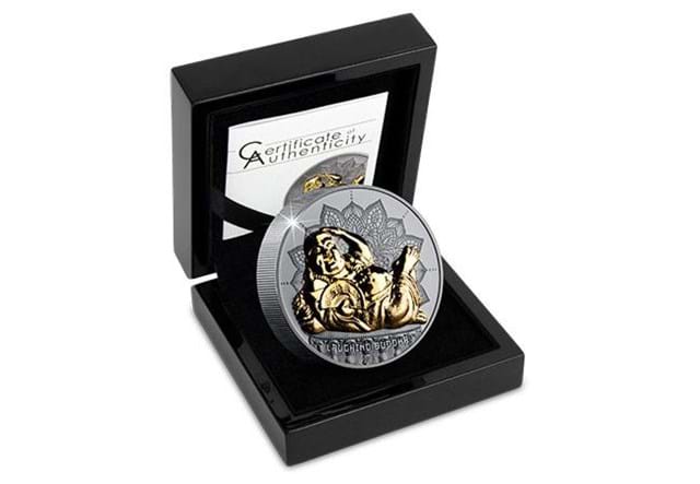 2018 Laughing Buddha Silver Black Proof Coin In Display Case