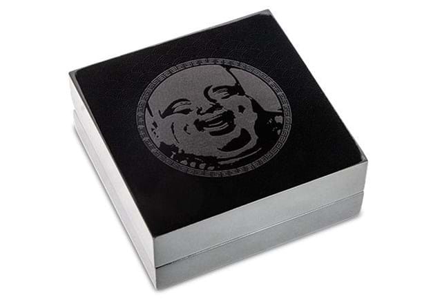2018 Laughing Buddha Silver Black Proof Coin Closed Display Case