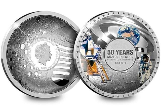 Moon Landing 50Th Concave Silver Proof Coin Obverse Reverse