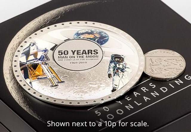 Moon Landing 50Th Concave Silver Proof Coin With 10P