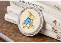The perfect gift for a christening, birthday, or the arrival of a new baby. Plated in Sterling silver, featuring a full colour image of Peter Rabbit cuddling his favourite toy. Edition limit of 9,995.