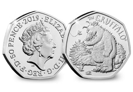 The Gruffalo & Mouse 50p has been issued by The Royal Mint to celebrate the 20th anniversary of the publication of The Gruffalo. Brilliant Uncirculated finish. Original bespoke Royal Mint packaging.