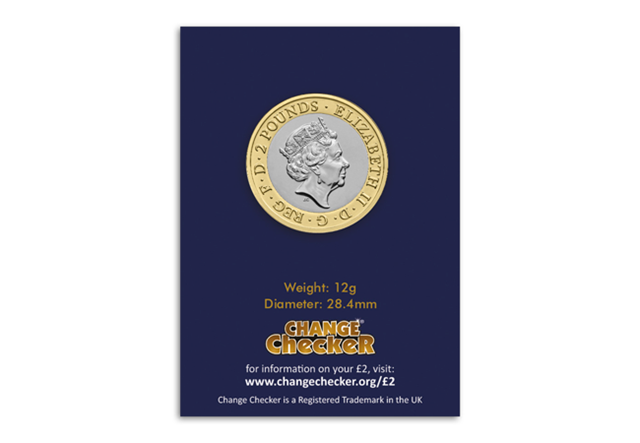 Change Checker 2020 UK VE Day £2 Display Card obverse in Change Checker packaging