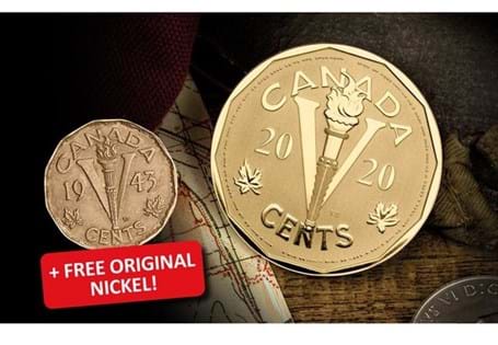 This 2020 coin is a tribute to Canada's famous Victory Nickel – originally issued to promote Canadian efforts during WWII. It is struck from Bronze as a nostalgic nod to the original tombac version.