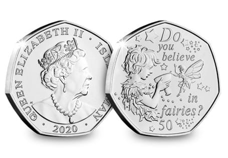 The Offical Peter Pan Part 2 50p coin is struck to a Brilliant Unicirculated finish and features an illustration of Peter Pan and Tinker Bell along with the poisoned cup.