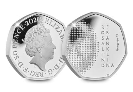 This UK 50p has been issued to commemorate Rosalind Franklin and her contributions to science. Struck from .925 Sterling Silver to a Proof finish. Presented in original Royal Mint presentation box.