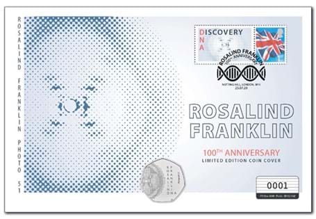 Your cover brings together The Royal Mint's UK 2020 Rosalind Franklin 50p alongside a Specially Commissioned Philatelic Label. Postmarked with the 100 year anniversary date, 25.07.20