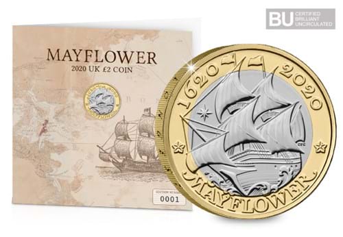 Change Checker 2020 Mayflower £2 Card and Coin Reverse with BU logo