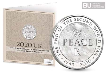 Exclusive Change Checker Display Card featuring themed artwork houses the UK 2020 75th Anniversary of WWII £5, protectively encapsulated in Change Checker CERTIFIED BU packaging. Edition Limit: 999