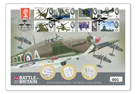 To mark the 80th Anniversary of the Battle of Britain this cover includes all three 2020 Jersey Battle of Britain £2 coins and the 1965 Battle of Britain 8v stamps. Postmarked 10.07.20. EL: 800