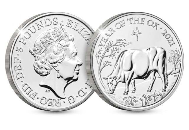 UK 2021 Lunar Year of the Ox £5 BU Pack Obverse and Reverse