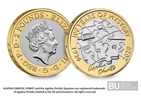 This £2 coin was issued to celebrate 100 years of Agatha Christie's writing. It was initially issued as part of The Royal Mint's 2020 Commemorative Coin Set. 