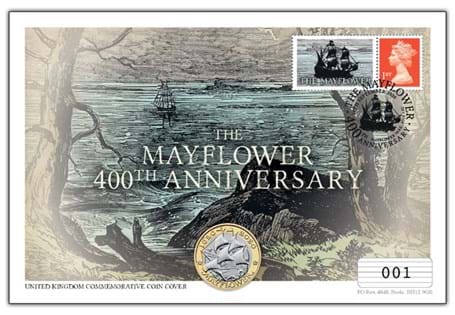 Your Mayflower Commemorative Coin Cover presents The Royal Mint's 2020 Mayflower £2 coin in a BU condition alongside a Royal Mail Specially Commissioned Philatelic Label.