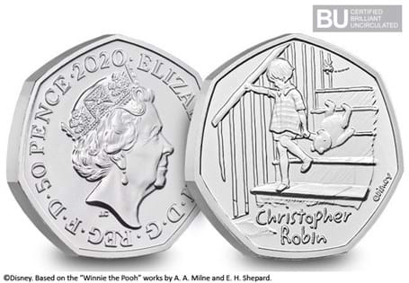 This Christopher Robin 50p has been issued by the Royal Mint, and is the second coin to be issued in the series to celebrate Winnie the Pooh. 