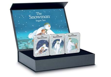The Snowman Ingot Set features three silver-plated ingots. The obverse features the Official Snowman Logo. Comes in a Deluxe Presentation Box with a Certificate of Authenticity. Edition Limit: 995