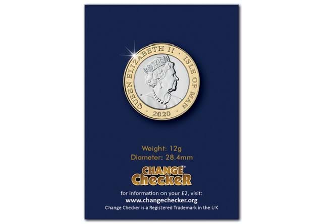 Change Checker Mayflower 2 Pound Coin BU obverse in Change Checker packaging