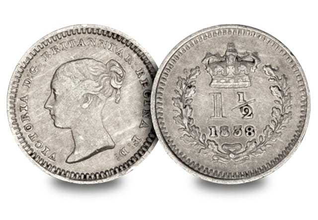 Victoria Silver Three Half Pence Coin Obverse and Reverse