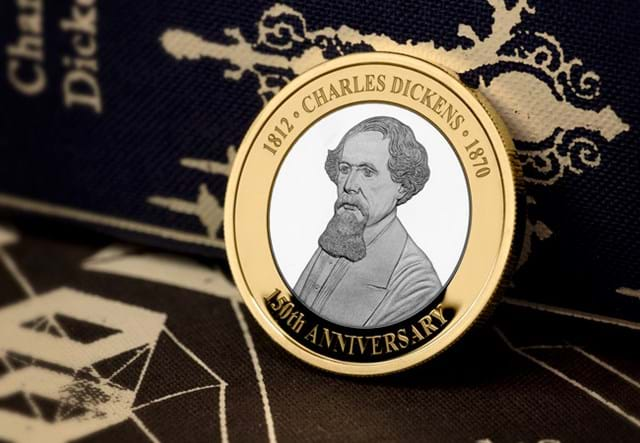 Charles Dickens 150th Anniversary Silver £2 with gold and black background