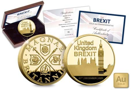 This commemorative has been struck to commemorate the date that the Transition Period of the UK leaving the EU ended; 31 December 2020. Plated in 24ct gold. Edition Limit: 4,950