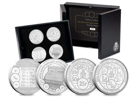 Your Decimalisation Proof Coin Set features 4 new coins, an Isle of Man Decimalisation Crown and £5, a Jersey £5 coin and a Guernsey £5. All of the coins are struck to a Proof condition. EL: 4,995