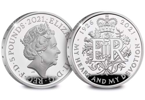 UK 2021 Queen's 95th Birthday Silver Proof £5 both sides