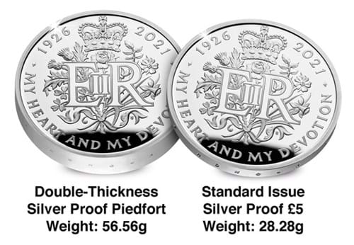 UK 2021 Queen's 95th Birthday Silver Piedfort £5 comparison