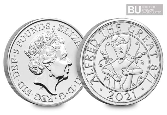 2021 UK Alfred the Great CERTIFIED BU £5 both sides with BU logo