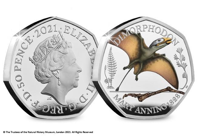 UK 2021 Dimorphodon Colour Silver 50p