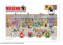 The Mr Benn 50th Anniversary Ultimate Silver Cover features all five of the 2021 Mr Benn stamps in .925 Silver. Features a Royal Mail stamp and bespoke smiler postmarked 01.04.21. EL: 50